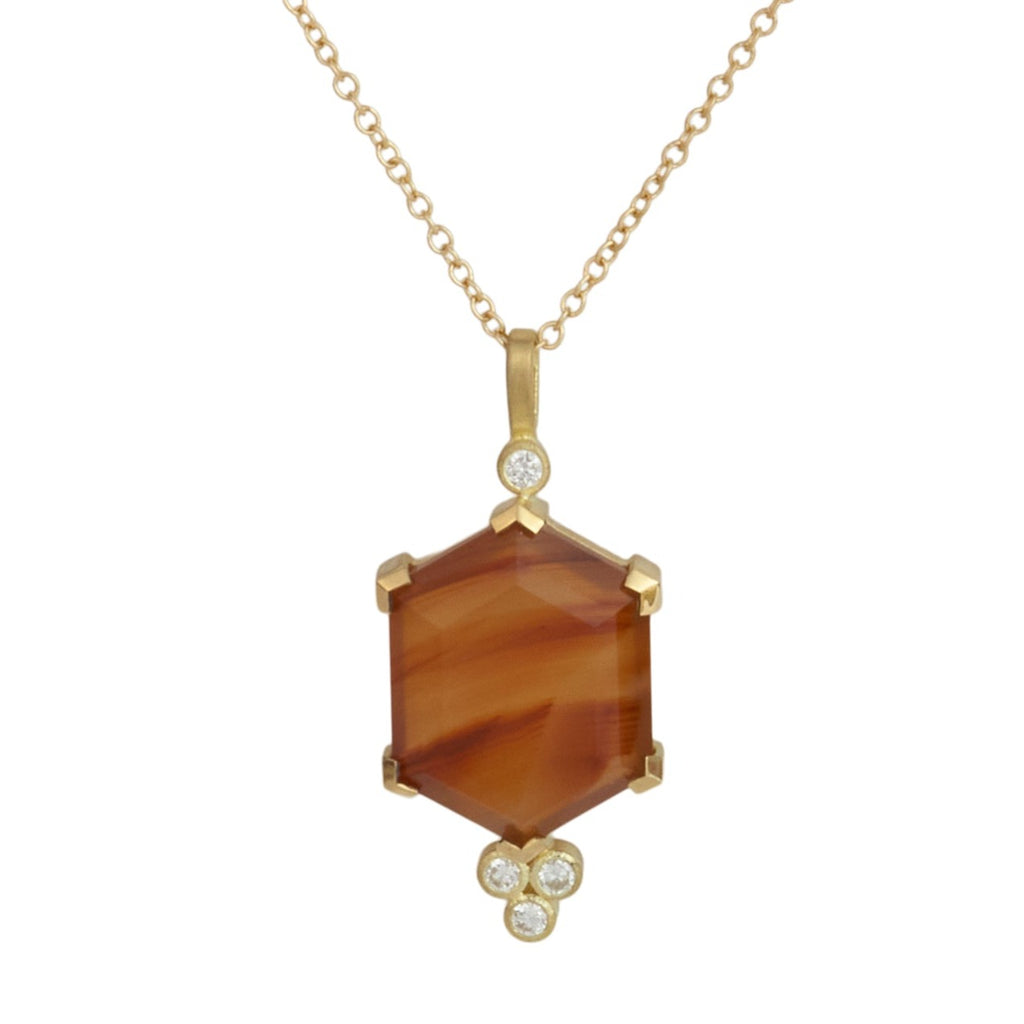 Karin Jacobson Jewelry 16x12mm Montana agate with .10ct dia tw dia, on 18” long Fairmined 18ky gold cable chain