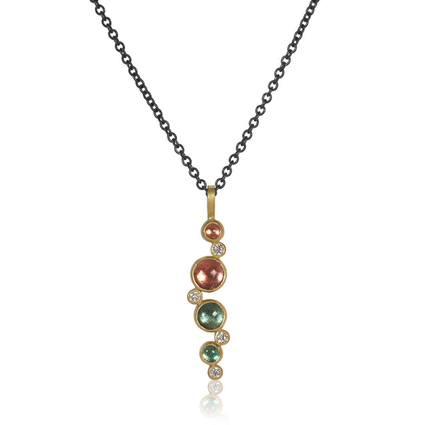 handcrafted brazilian tourmaline and diamond necklace with oxidized sterling silver chain