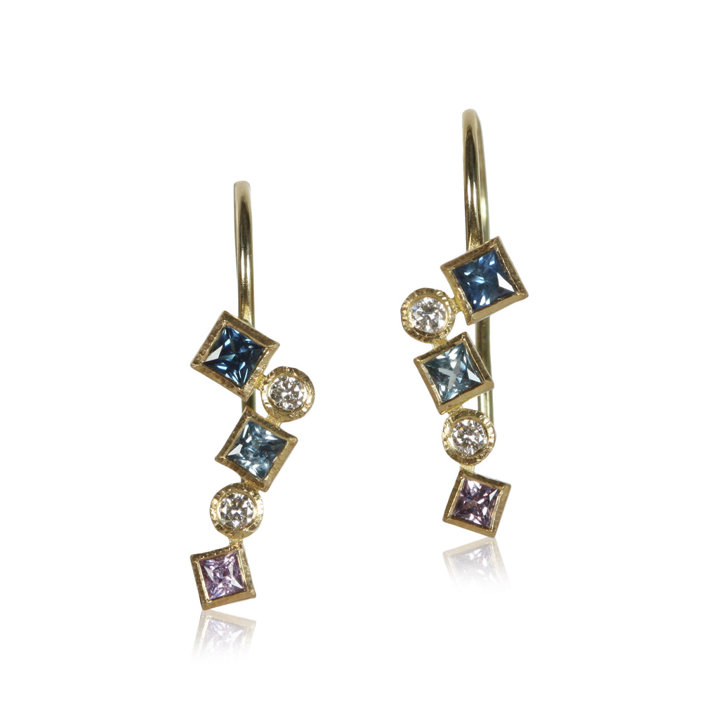 blue to purple ombre sapphire and diamond confetti earrings
