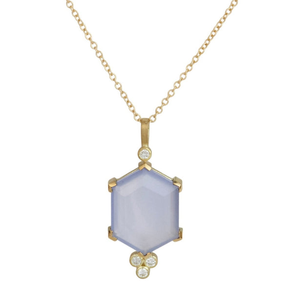 chalcedony hexagon and diamond drop necklace