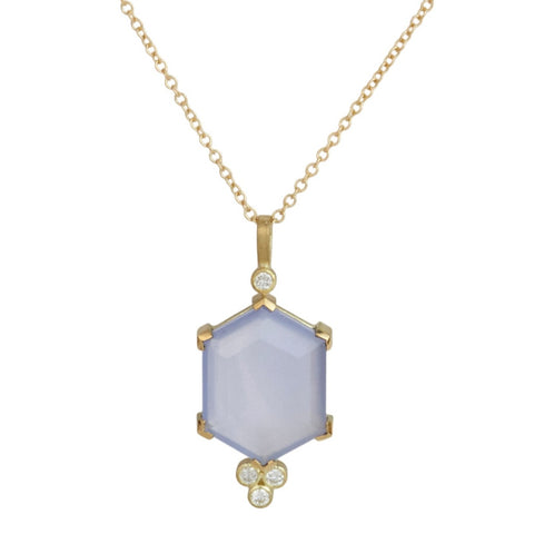 chalcedony hexagon and diamond drop necklace