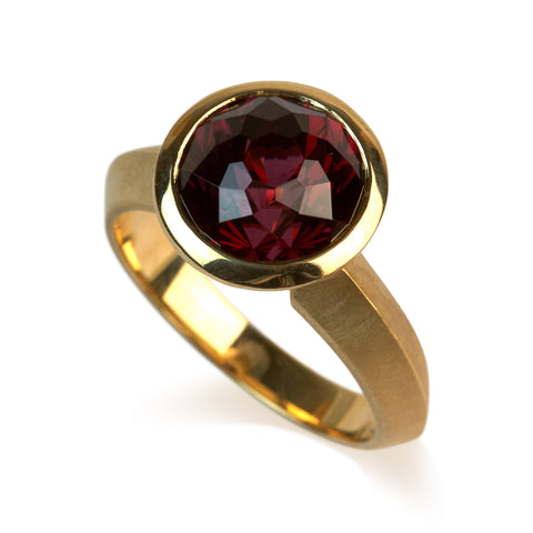 sunburst cut rhodolite garnet solitaire