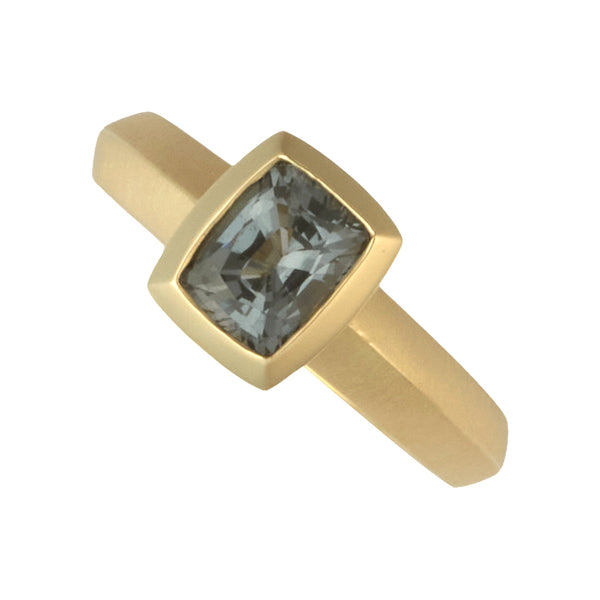 gray spinel cushion cut bezel solitaire