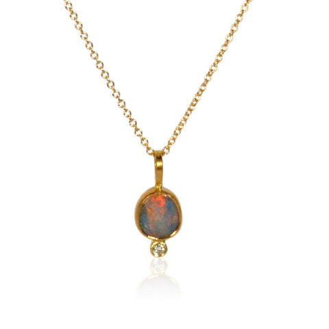 karin jacobson jewelry ancients 17 opal necklace in 22, and 18k gold with diamond on 18k chain