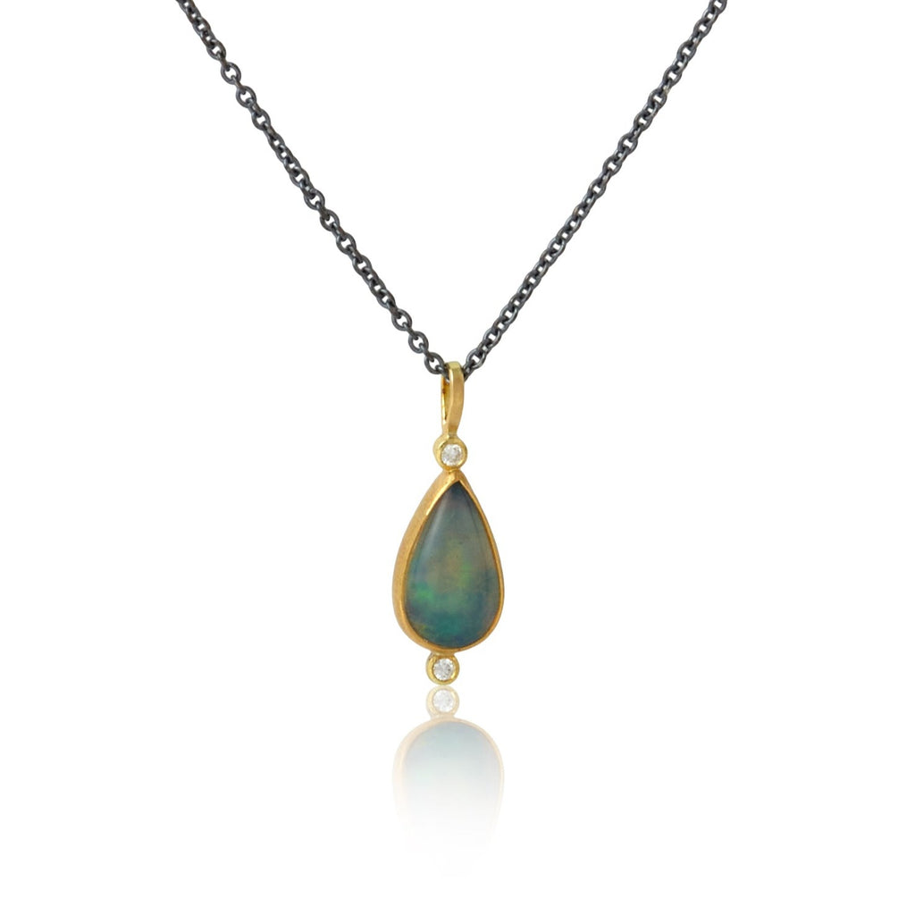 karin jacobson jewelry white cliff opal with two diamonds in 22k and 18k gold