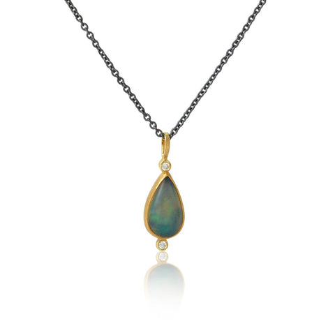 karin jacobson jewelry white cliff opal with two diamonds in 22k and 18k gold