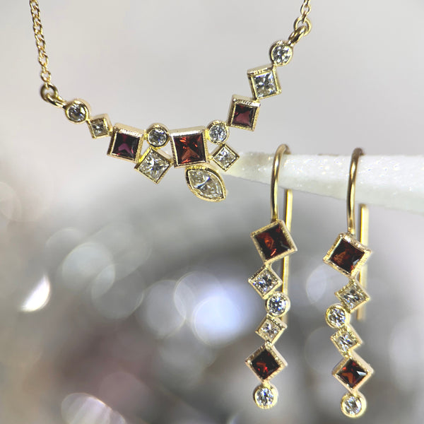 garnet & diamond confetti dangle earrings