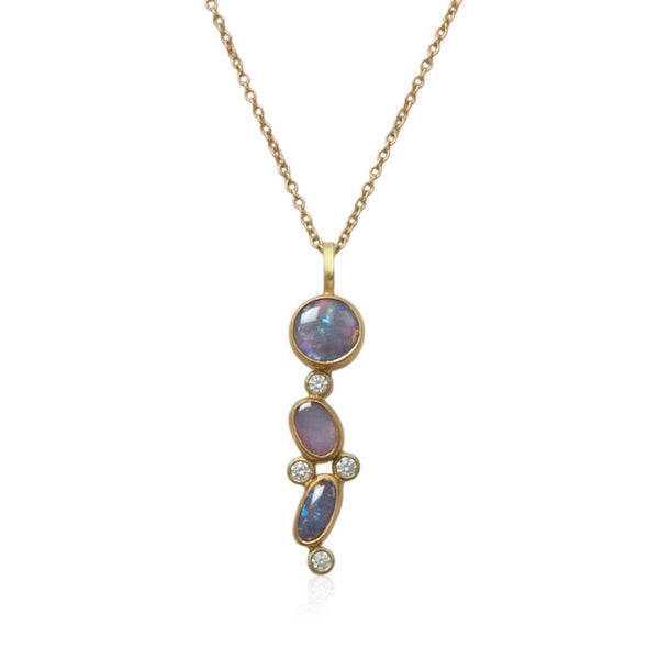 three opal & diamond confetti pendant