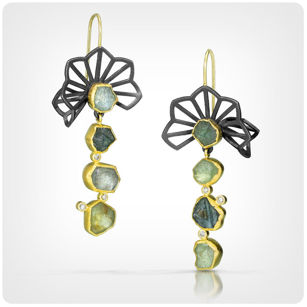 rough sapphire origami earrings