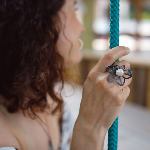 anise origami ring with pearl