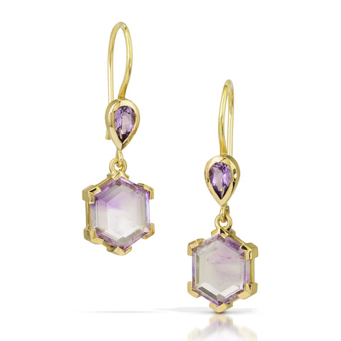 montana amethyst hexagon and amethyst drop earrings