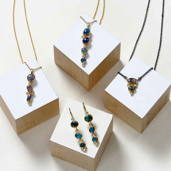 three opal & diamond confetti pendant