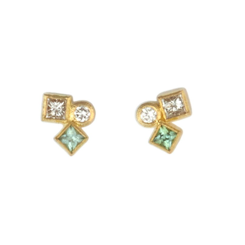 seafoam tourmaline & diamond confetti stud earrings