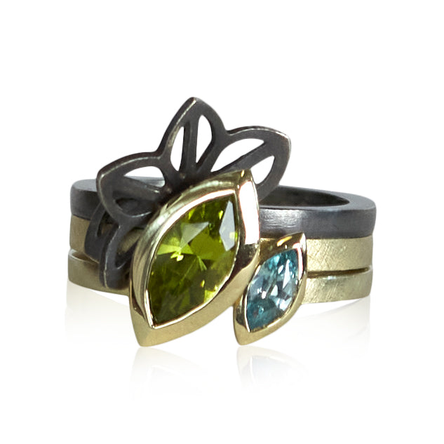 marquise peridot zircon with petite anise fold stack
