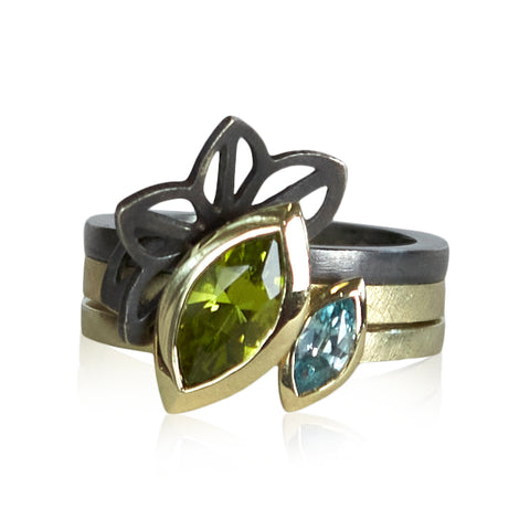 marquise peridot & zircon with petite anise fold stack