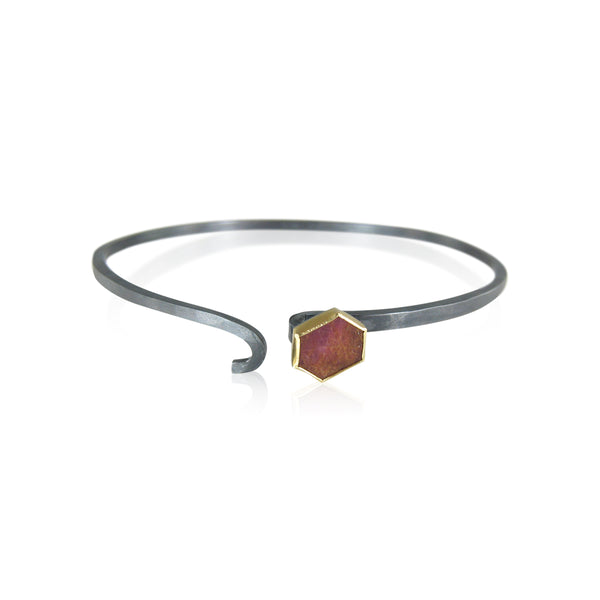 hook bracelet with hexagon shaped ruby